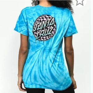 Santa Cruz Skate Checkered Waste Dot Blue Tie Dye Short Sleeve T-Shirt Small